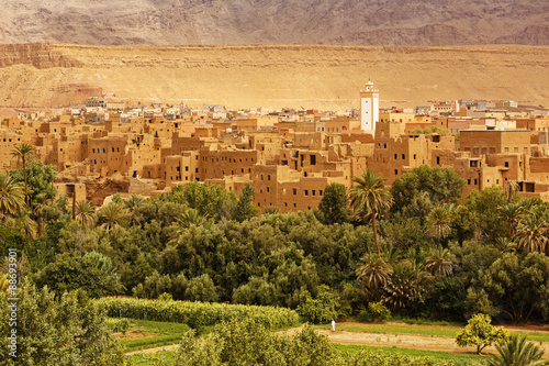 Palm trees and the historical village in Ourzazate,Morocco photo