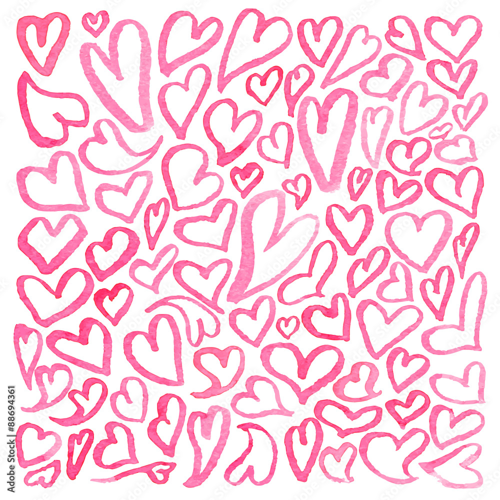 Watercolor square pattern of hearts Watercolor square pattern of hearts