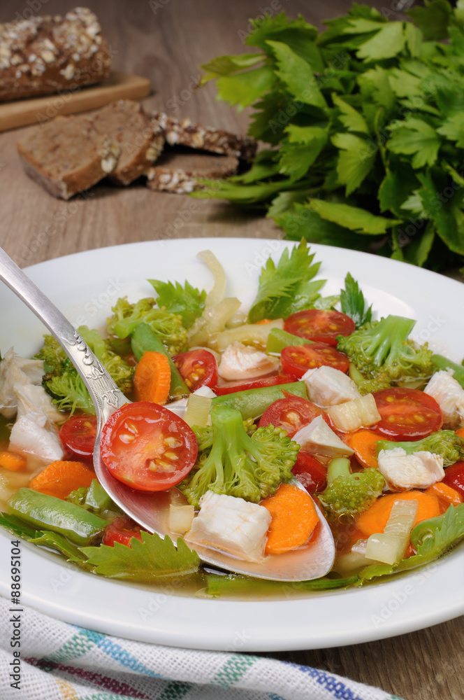 Vegetable soup with chicken