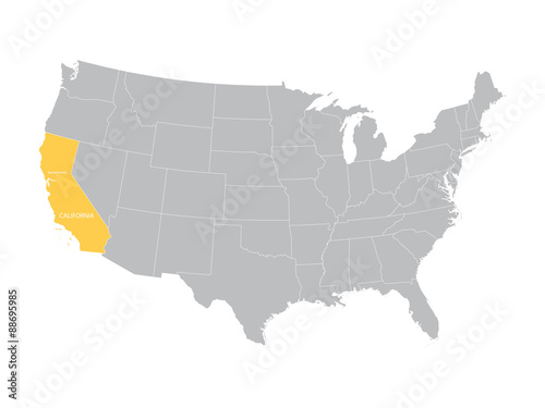 vector map of United States with indication of California