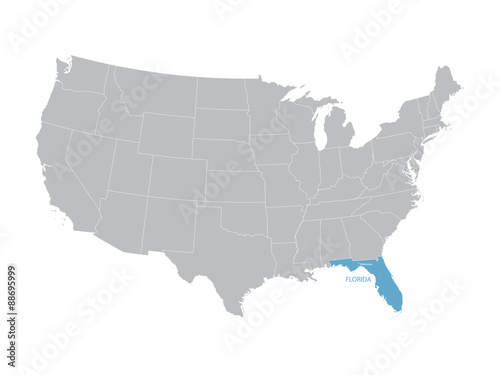 vector map of United States with indication of Florida