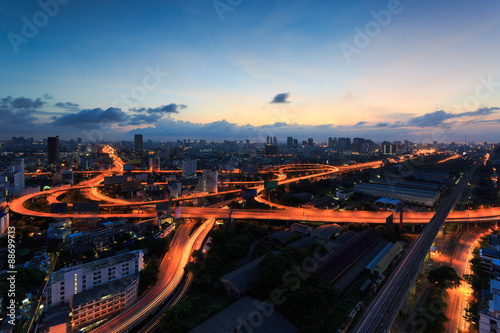 Bangkok city night view with main traffic highway , Thailand © Getty Gallery