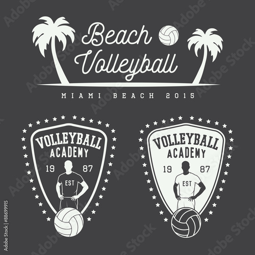 Set of vintage volleyball labels, emblems and logo.