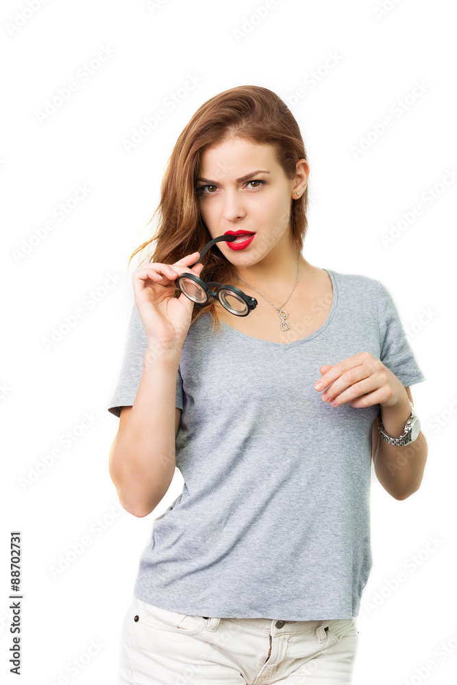 Attractive woman with reading glasses Attractive woman with reading glasses