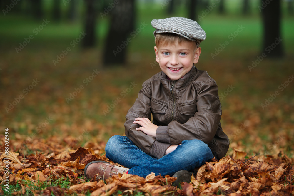 little funny boy in autumn leaves portrait little funny boy in autumn leaves portrait