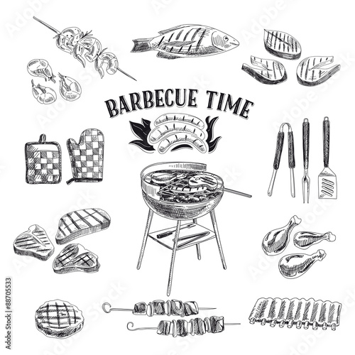 Vector set of barbecue and grill elements. Vector illustration i