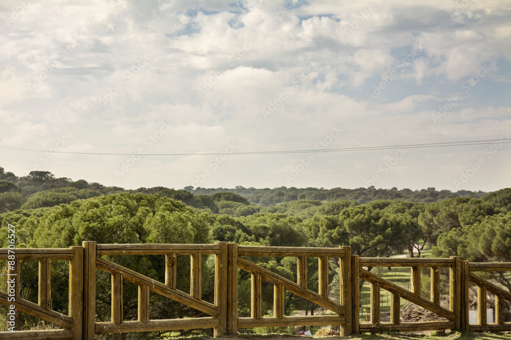 View of the landscape from the wooden railing