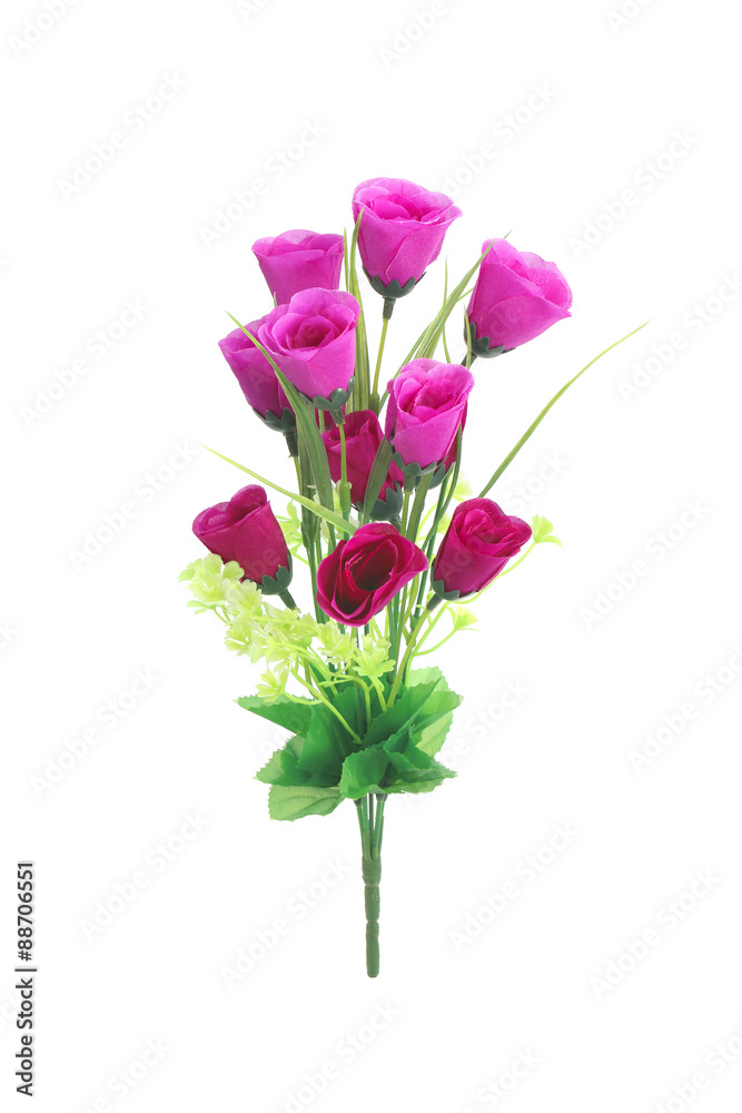 Rose, artificial flowers  isolated on white