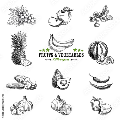 Vector set of fruit and vegetables.