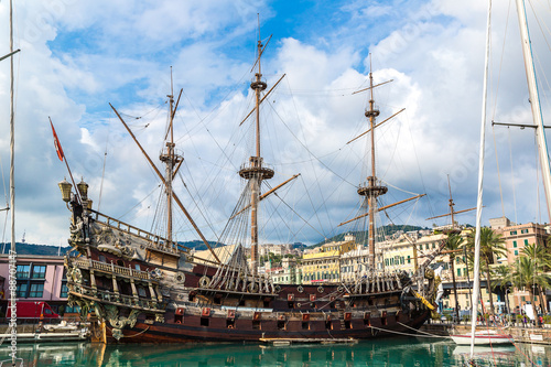 Old wooden ship in Genoa, Italy