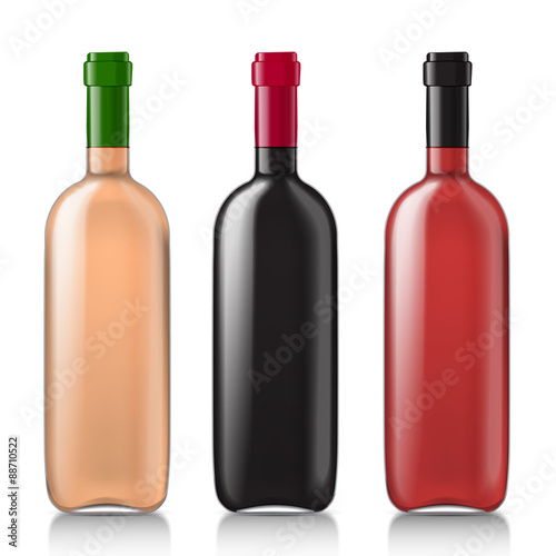 Set realistic glass bottles for wine