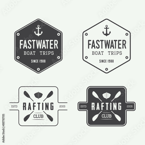 Set of vintage rafting logo, labels and badges.