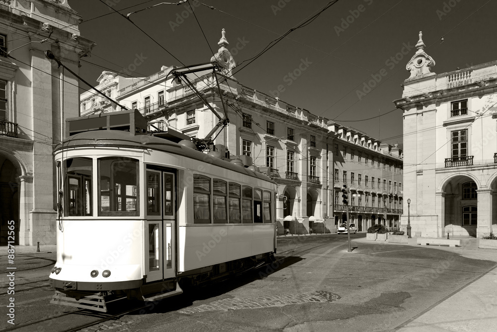 Classic electric tram in Portugal