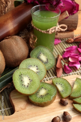 Kiwi fruit juicy green and kiwi juice delicious. photo