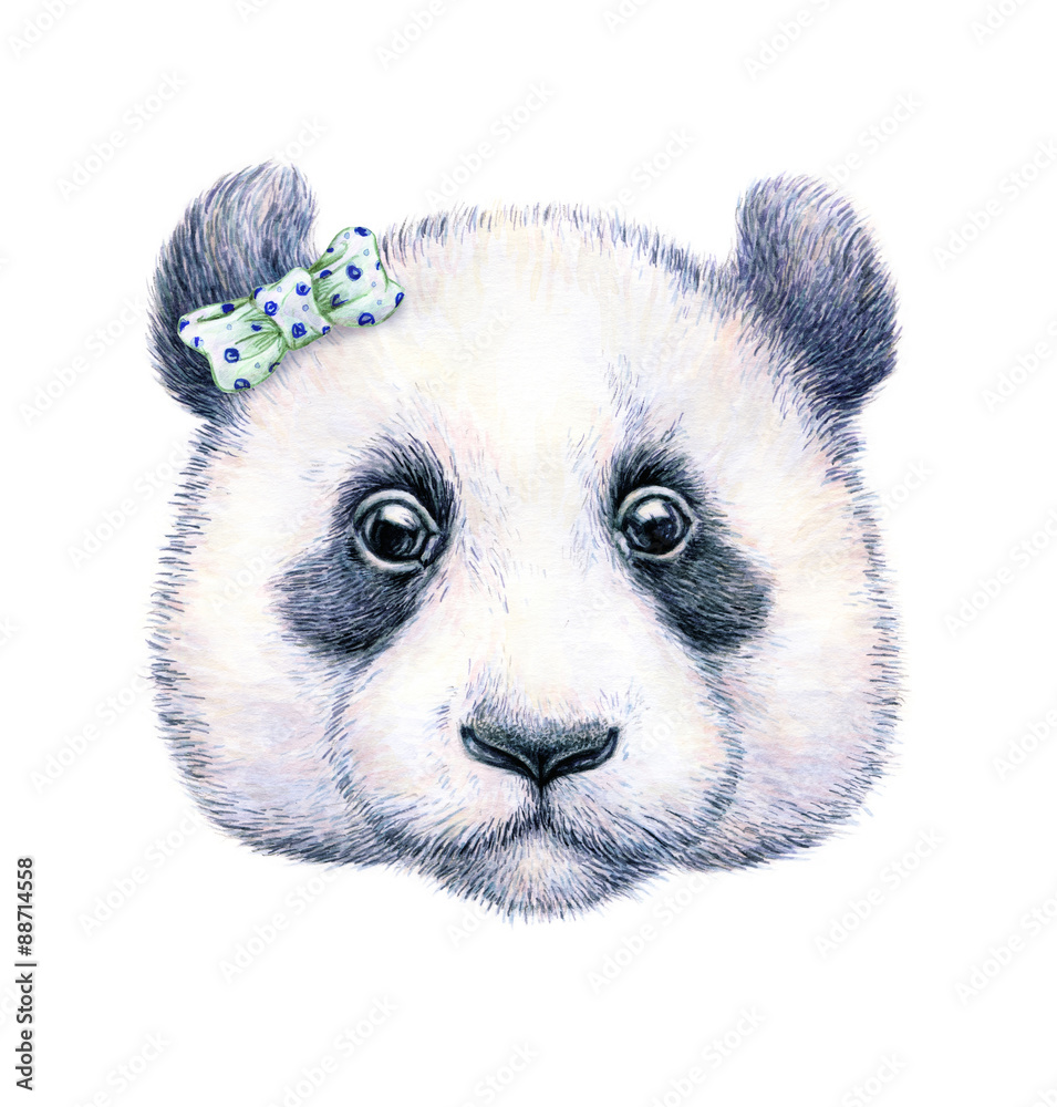 Fototapeta premium Panda on white background. Watercolor drawing. Children's illustration. Handwork