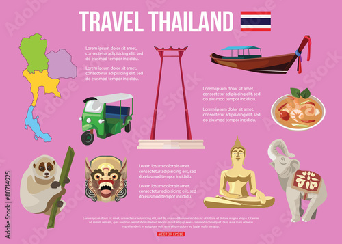 Thailand travel background with place for text. Set of colorful