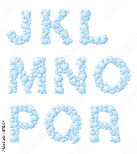 Vector bubble foam font, from J to R