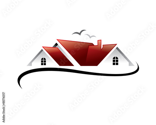 realestate red roof house with birds