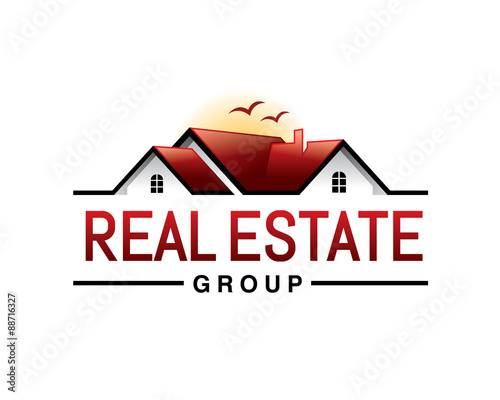 realestate red roof house with birds