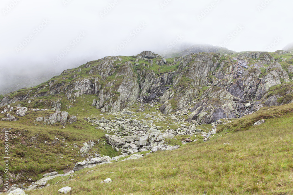 mountain in haze