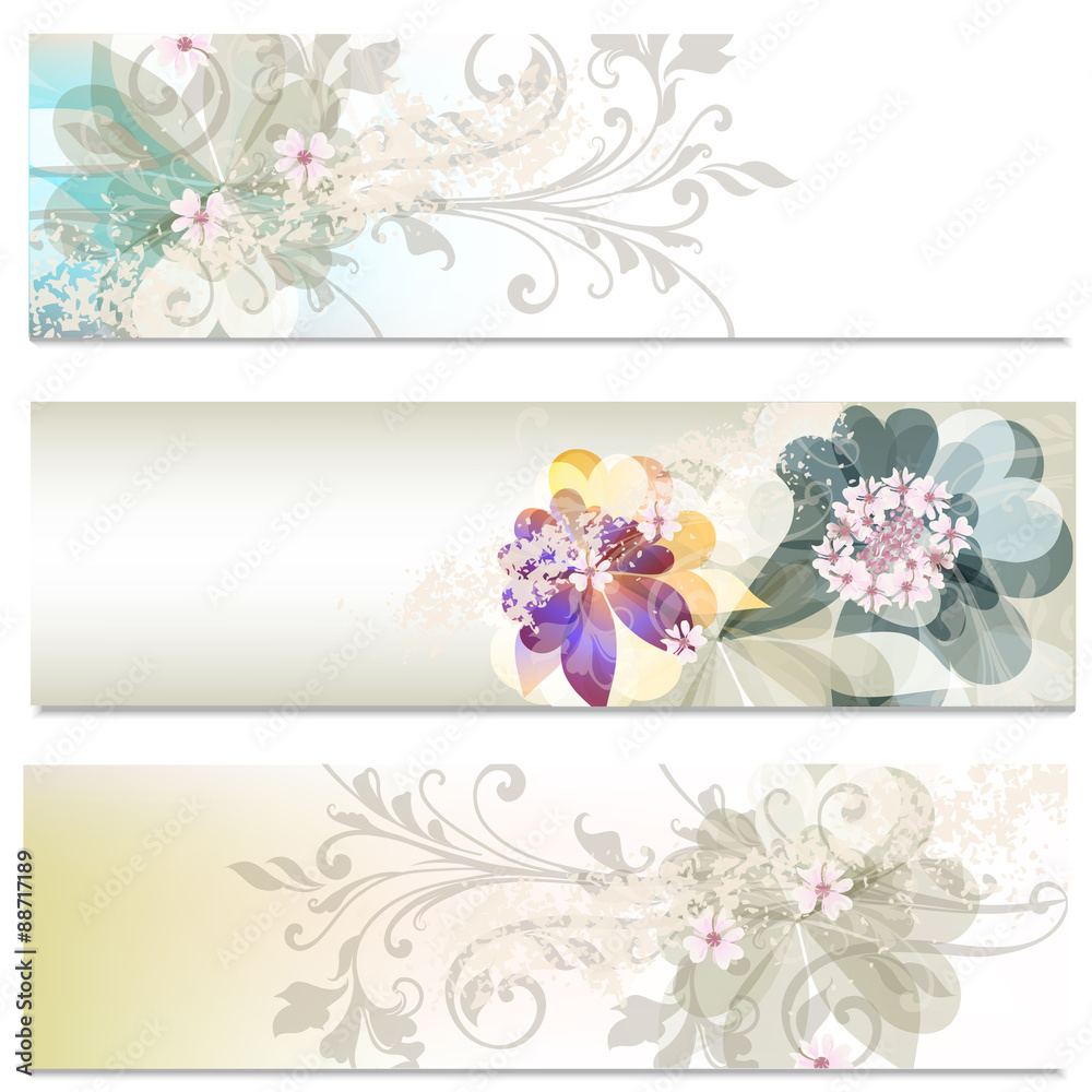 Brochures set with abstract flowers