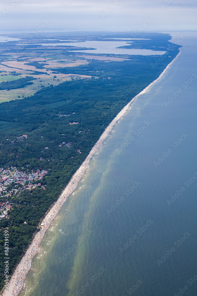 aerial view of sandy polish beach on Baltic sea aerial view of sandy polish beach on Baltic sea