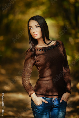 Early fall. Brunette portrait
