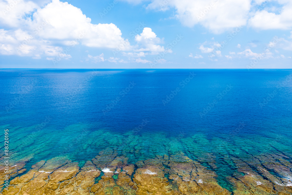 Blue sky and the cobalt blue of the sea, Okinawa, Japan