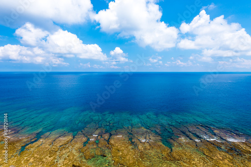 Blue sky and the cobalt blue of the sea  Okinawa  Japan