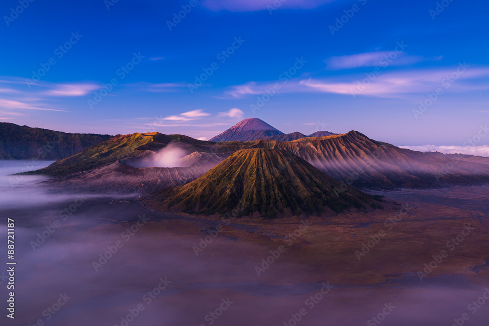 Mount Bromo with beautiful light in the morning prior sunrise wi Mount Bromo with beautiful light in the morning prior sunrise wi