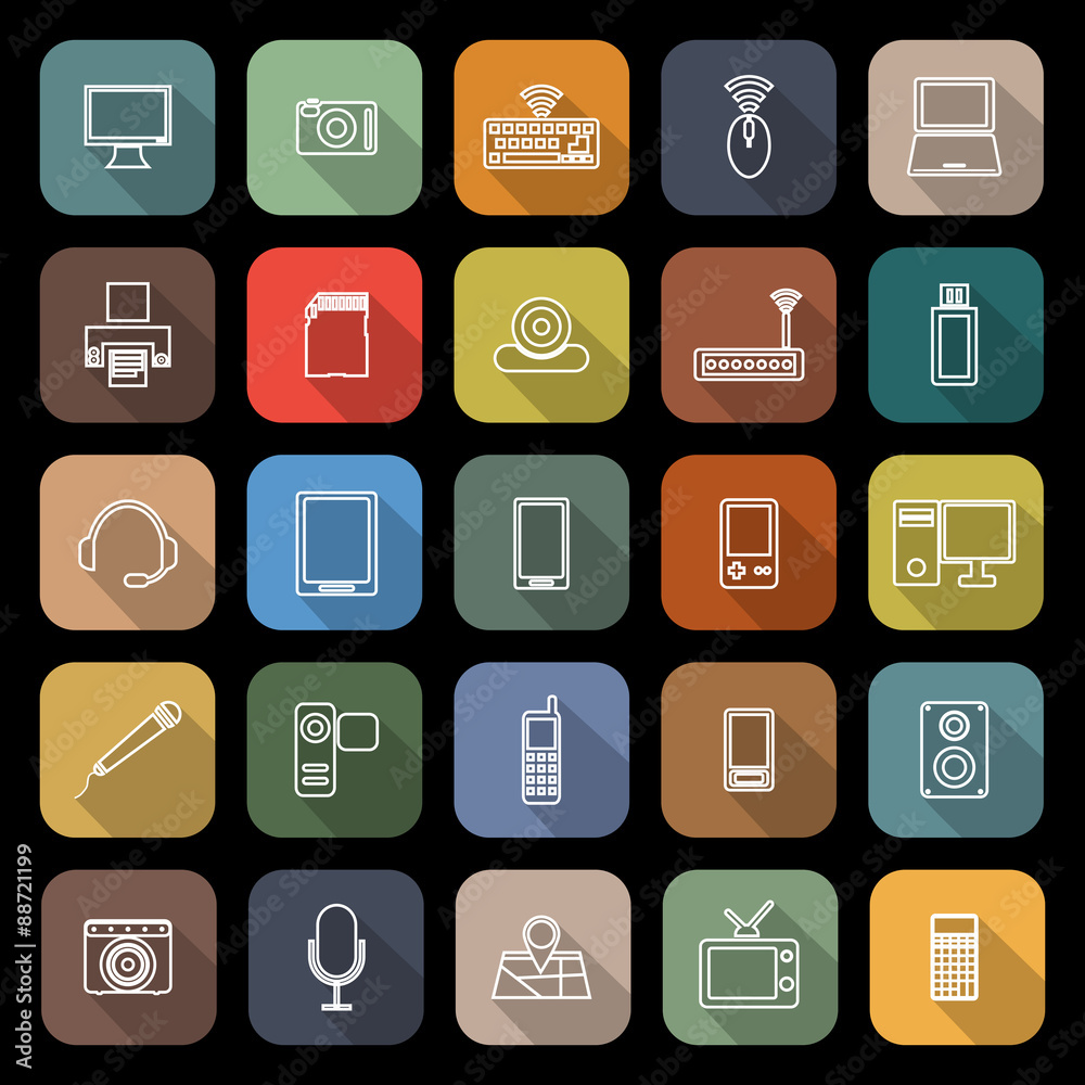 Gadget line flat icons with long shadow Gadget line flat icons with long shadow