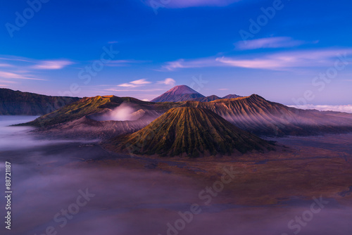Mount Bromo with beautiful light in the morning prior sunrise wi