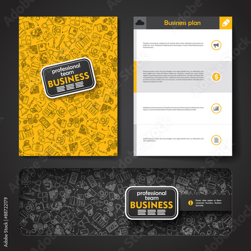 Vector template with hand drawn doodles business theme. 