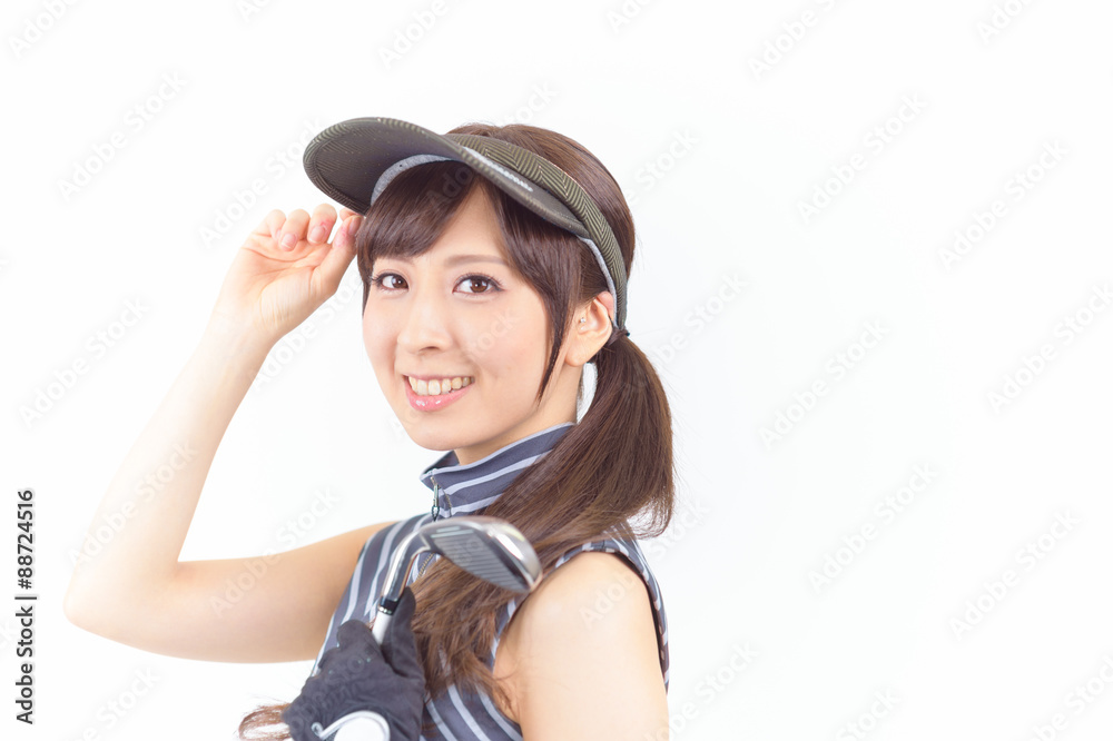 ゴルフウェアを着た若い日本人女性 ゴルフウェアを着た若い日本人女性