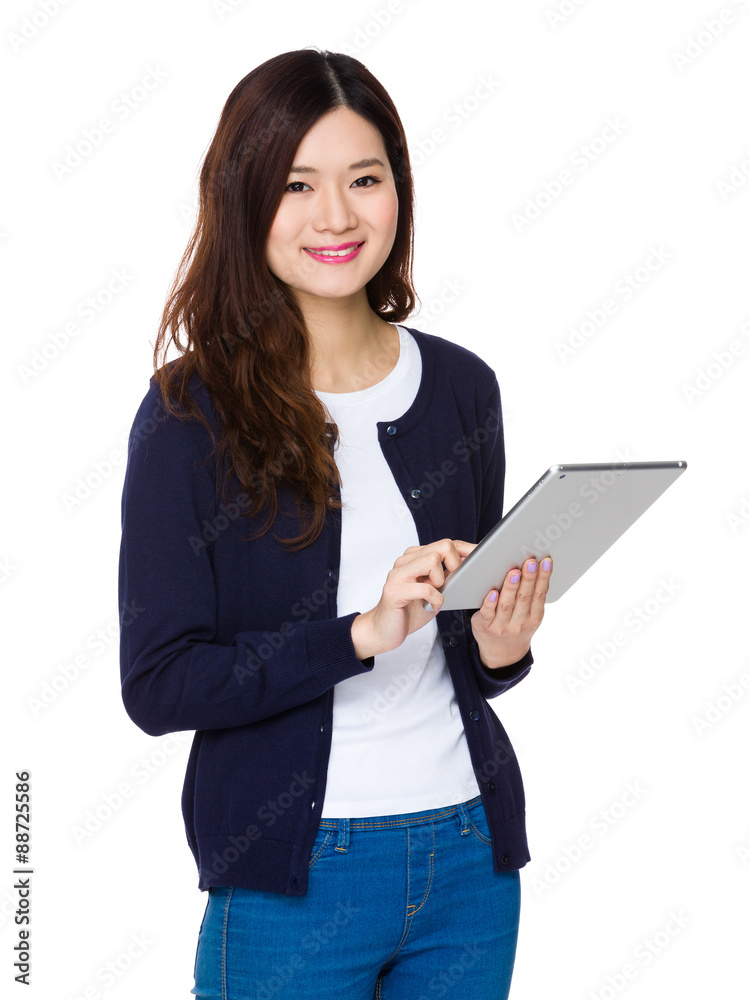 Young woman use of the tablet pc Young woman use of the tablet pc