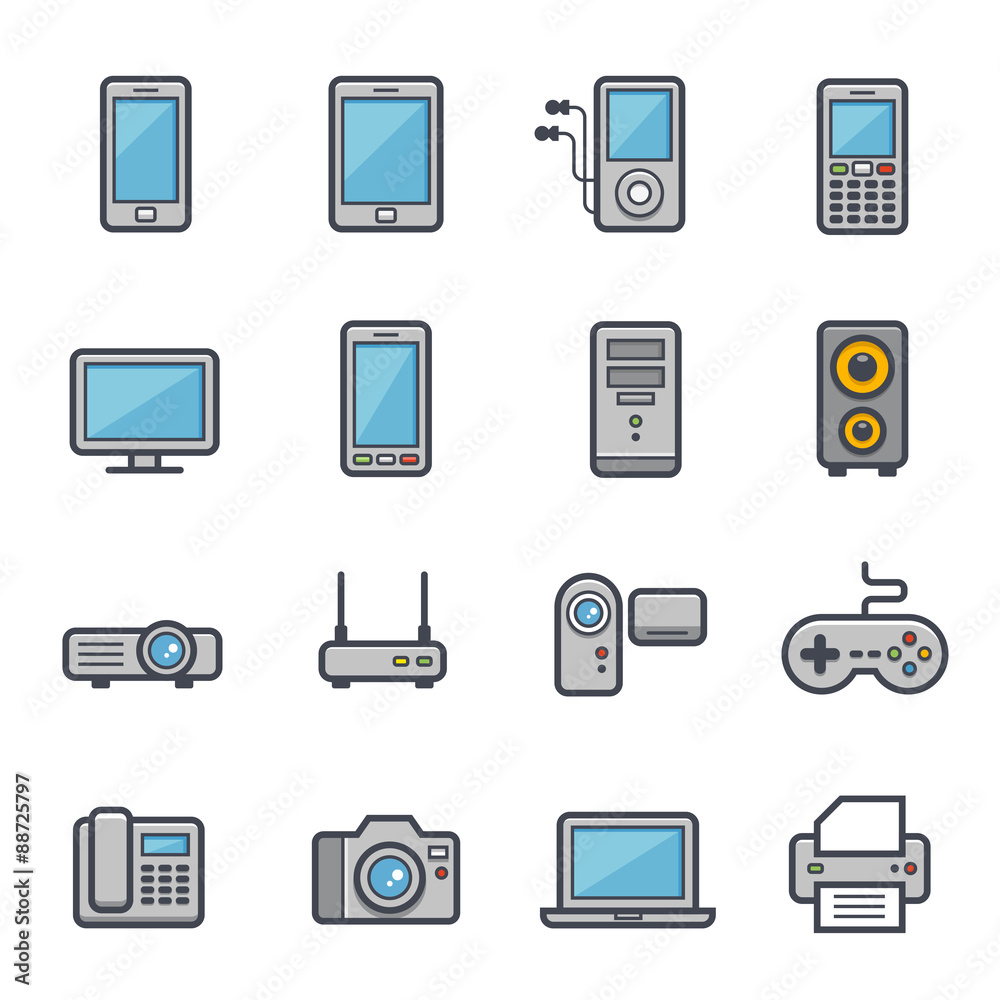 Technology and Devices Icon Bold Stroke with Color on White Background. Vector Illustration Technology and Devices Icon Bold Stroke with Color on White Background. Vector Illustration