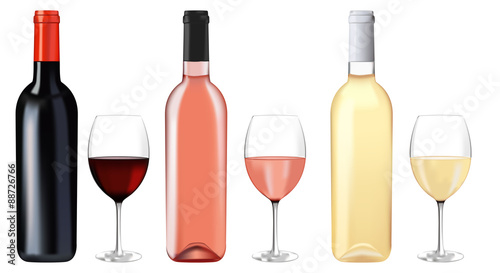 Bottles of wine - red, white and rose