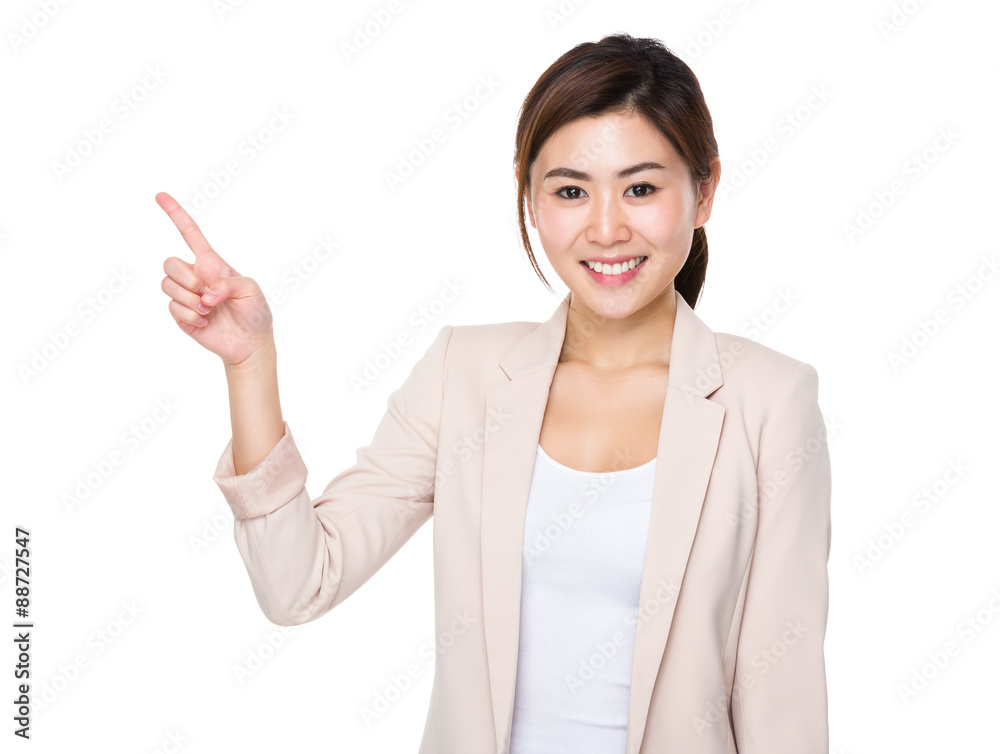 Asian Young businesswoman with finger point up Asian Young businesswoman with finger point up