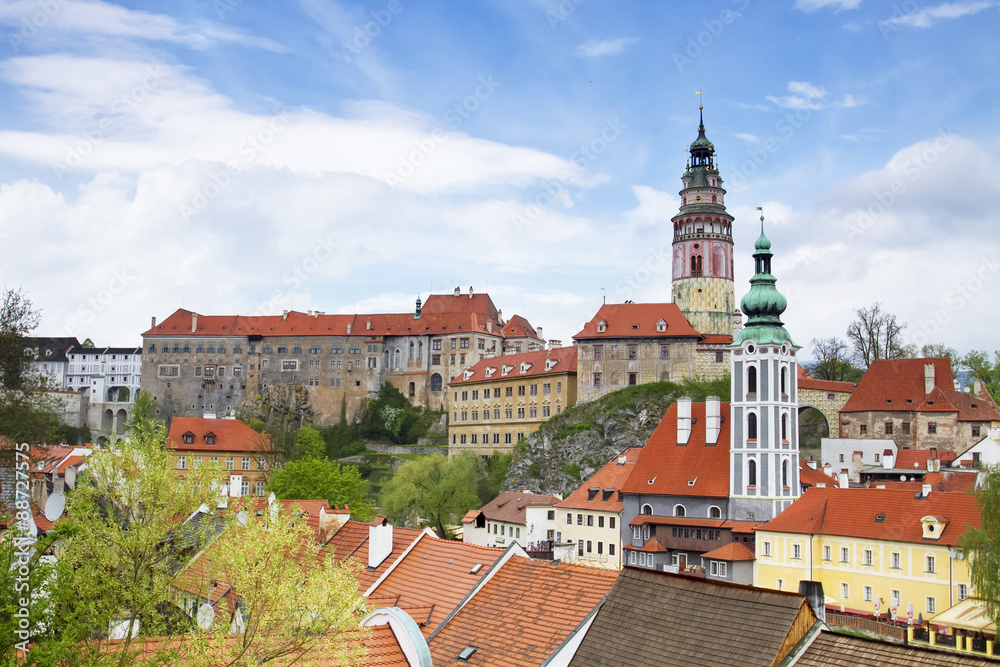 Beautiful view to tower and castle in Cesky Krumlov, Czech republic