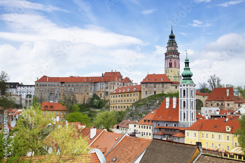 Beautiful view to tower and castle in Cesky Krumlov, Czech republic