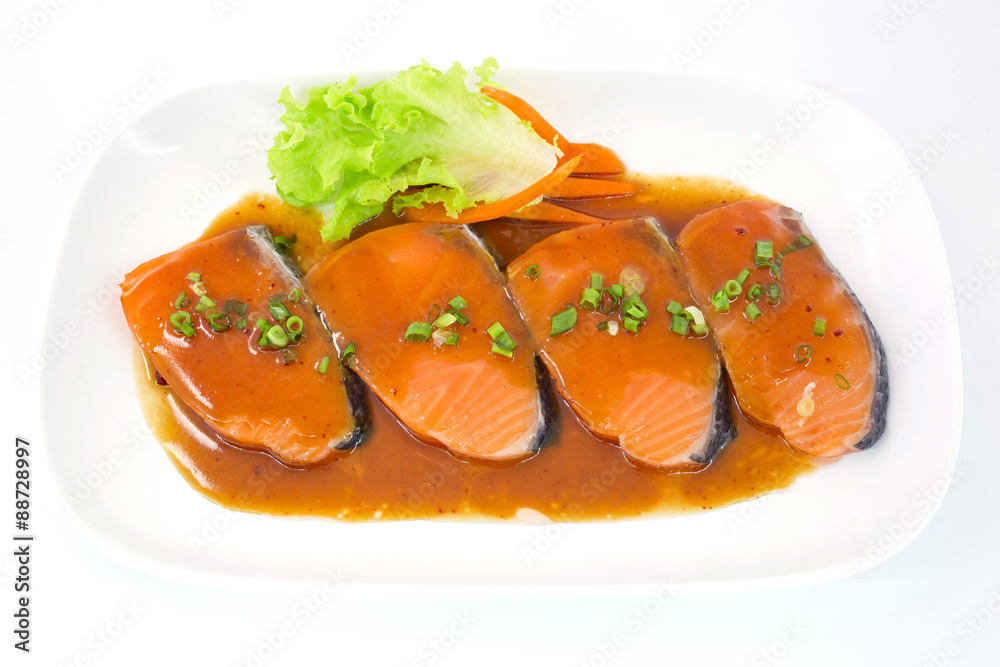 isolated slice of salmon