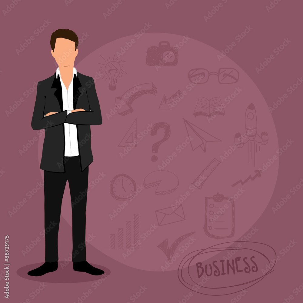 Young businessman with various infographic elements. Young businessman with various infographic elements.
