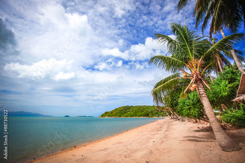 Fototapeta Naklejka Na Ścianę i Meble -  Beautiful tropical beach with palm trees in Koh Samui