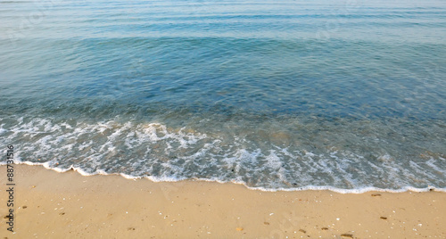 Beautiful white sand beach and tropical turquoise blue sea. View