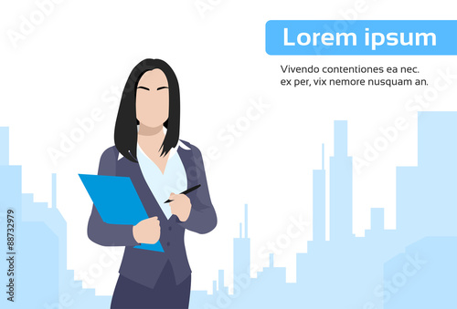 Businesswoman Document City Skyscraper Flat 