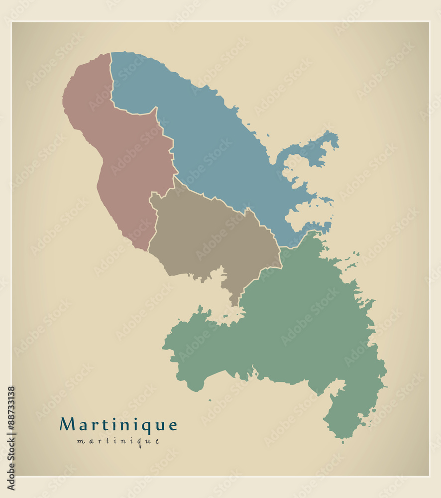Modern Map - Martinique with arrondissements details MQ