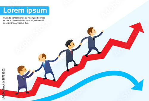 Business People Running Red Arrow Graph