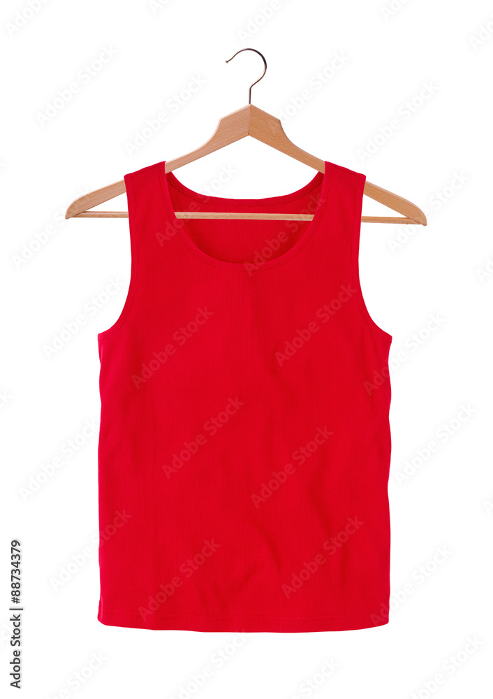 Red t-shirts on hangers isolated on white Red t-shirts on hangers isolated on white
