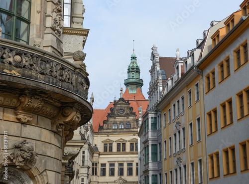 Skyline of buildings on Schloss Street end, Dresden, Saxony, Ger