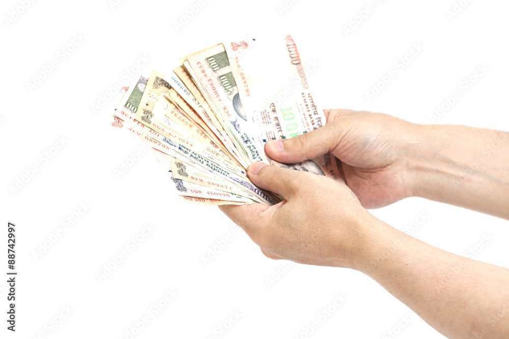 Hand with Indian rupee notes Hand with Indian rupee notes